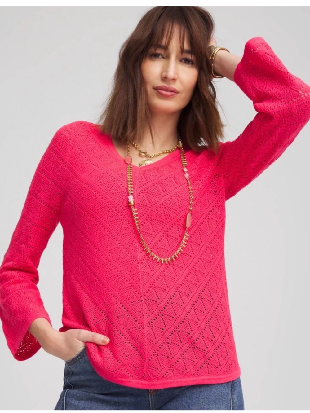 Cashmere-Blend Pointelle Pullover Sweater size 3 (xl)